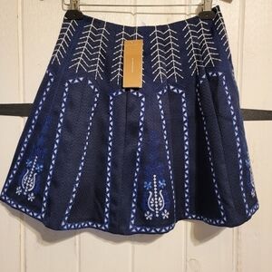 Alya Francescas Skirt A-line Blue Embroidered Mini Size Small